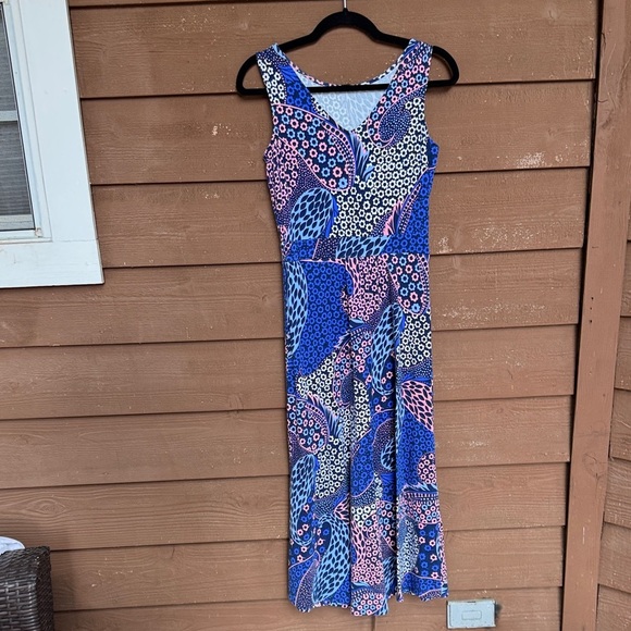 Talbots Blue and Pink Patterned Maxi Dress size medium petite - Picture 1 of 5